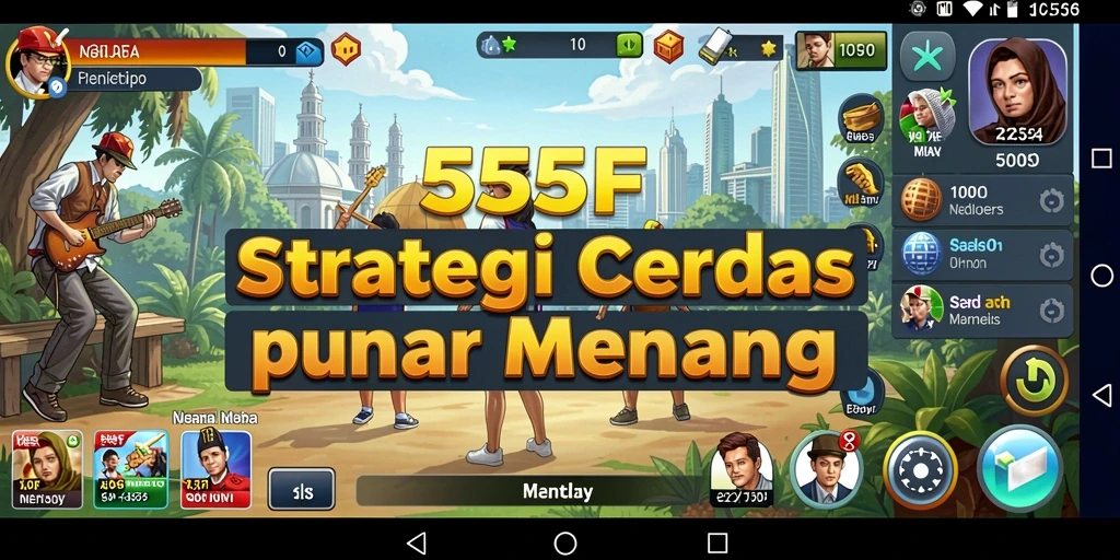 Tampilan utama gameplay strategi dalam 555F yang menarik.