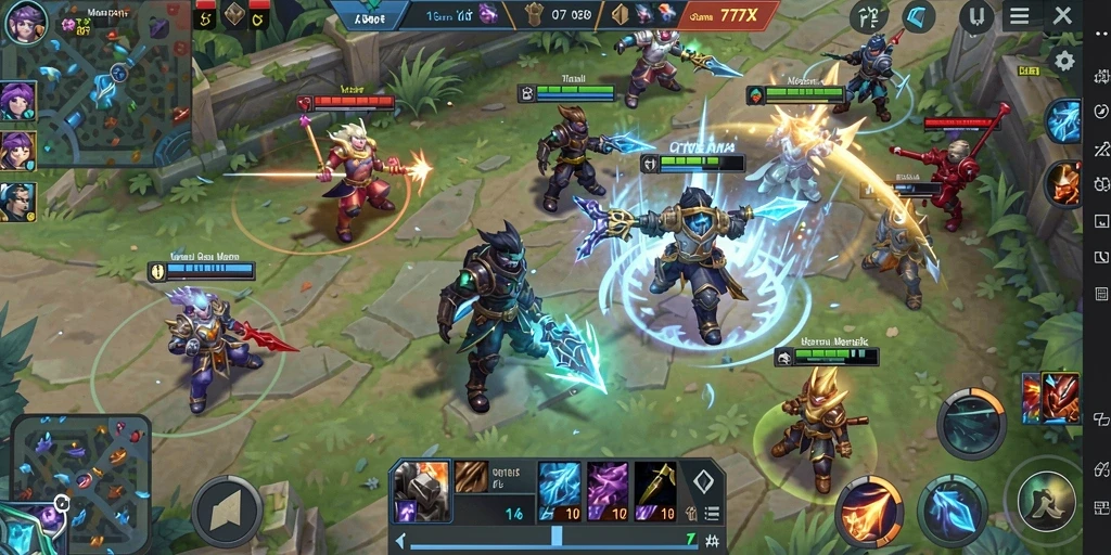 Tampilan dinamis gameplay 777ZX dalam pertempuran seru antar tim.