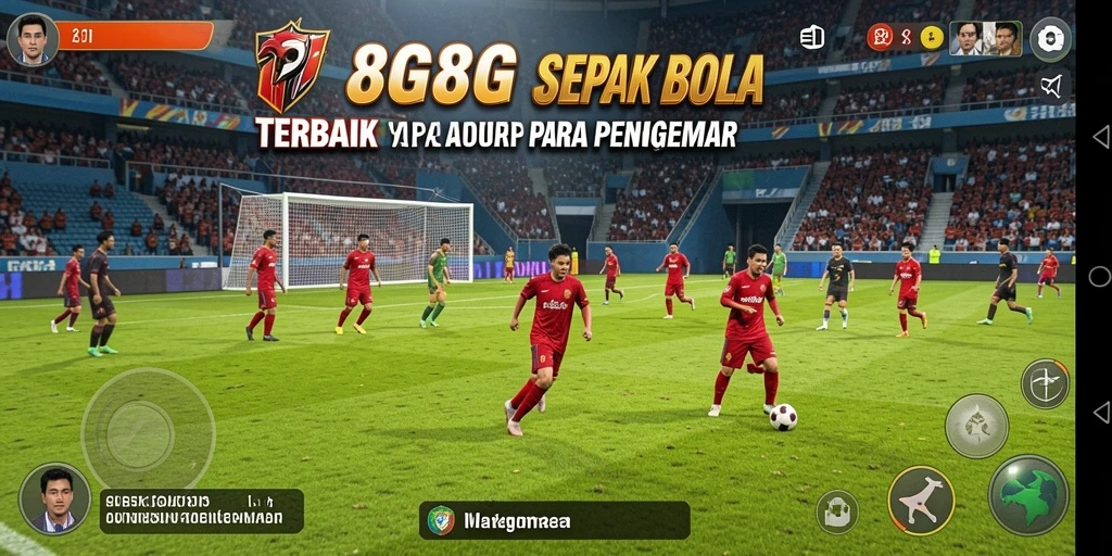 Tampilan gameplay <strong>8G8G</strong> yang penuh aksi dalam pertandingan sepak bola.