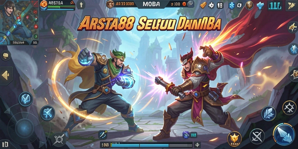 Tampilan gameplay menarik dalam ARISTA88 dengan karakter heroik menghadapi musuh.