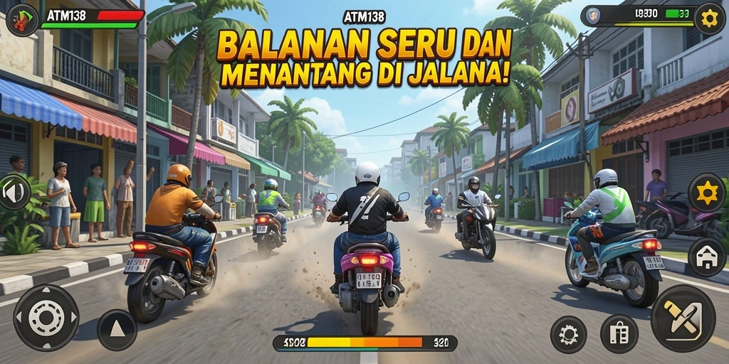 Tampilan gameplay ATM138 yang mendebarkan saat balapan di jalanan.