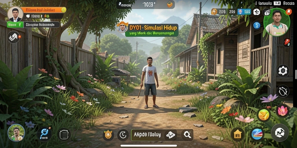 Tangkapan layar menampilkan karakter dalam permainan DY01 yang sedang bersosialisasi dalam dunia virtual.