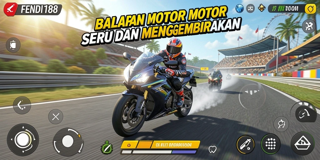Gameplay FENDI188 yang seru dan mendebarkan saat balapan motor.