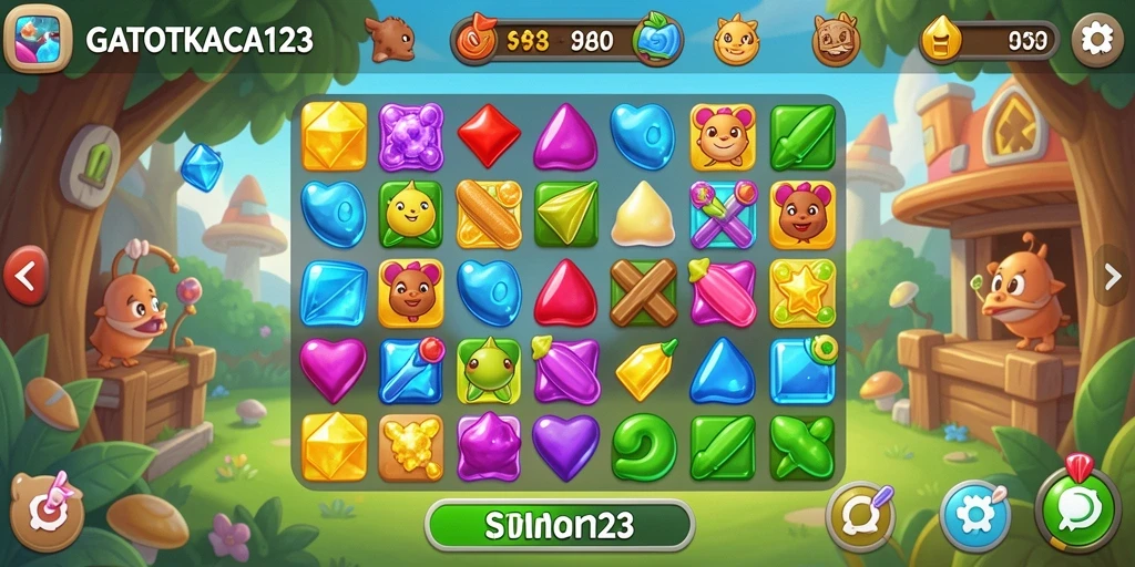 Tampilan gameplay GATOTKACA123 dengan level yang penuh warna.