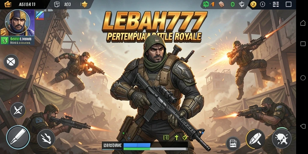 Tangkapan layar utama LEBAH777 menampilkan aksi seru dalam gameplay Battle Royale.
