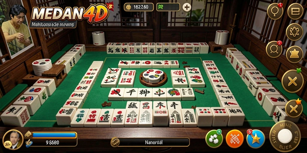 Tampilan gameplay menarik dengan elemen Mahjong yang klasik.
