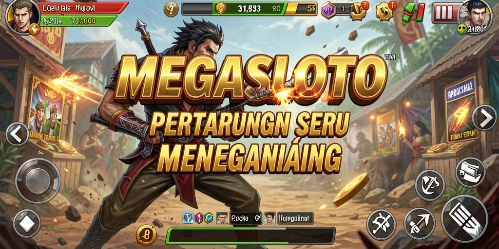 Screenshot MEGASLOTO menampilkan aksi pertarungan yang mendebarkan.