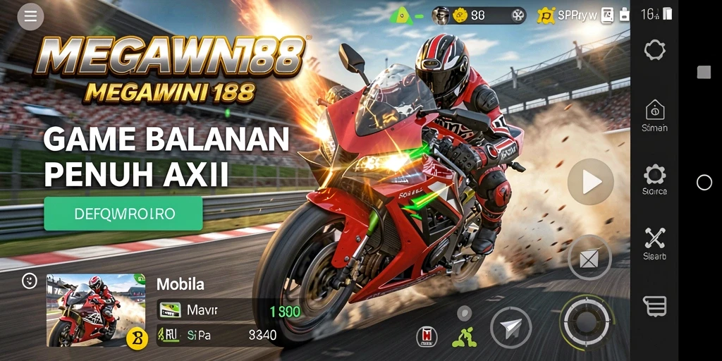 Screenshot dari gameplay balapan motor yang mendebarkan di MEGAWIN188.