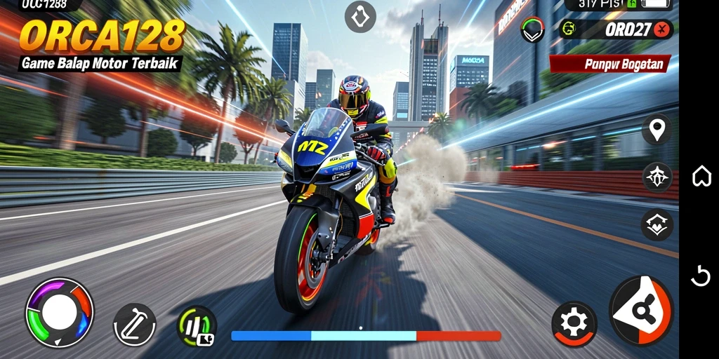 Tampilan gameplay menegangkan di jalur balap ORCA128.