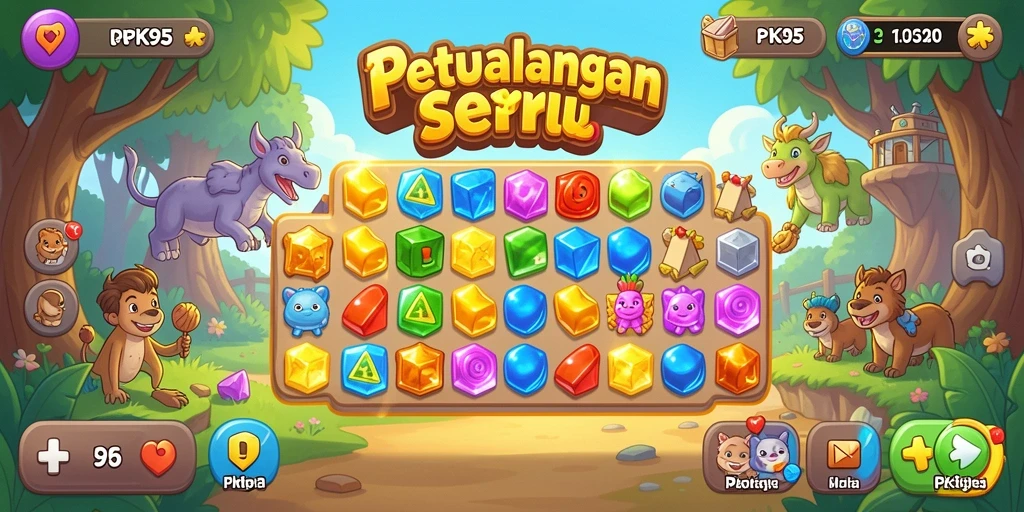 Tampilan gameplay PK95 yang menarik dan penuh warna dalam genre Match-3.