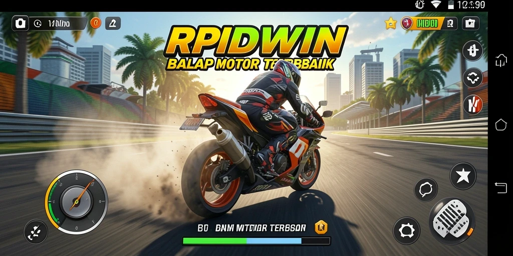 Tangkapan layar menampilkan aksi balap motor yang mendebarkan di lintasan.