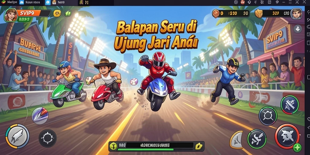 Screenshot gameplay SVIP9 yang menampilkan balapan seru dan mobil cepat.