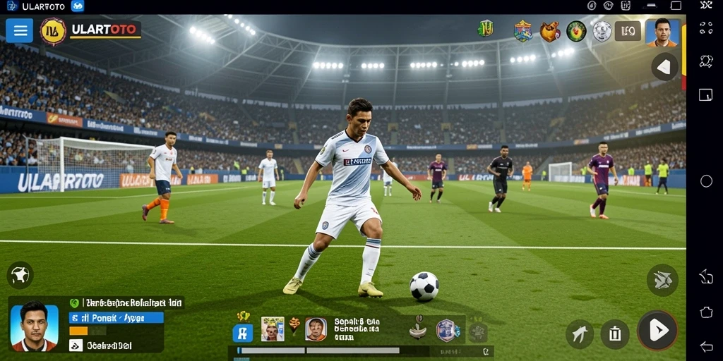 Screenshot ULARTOTO menampilkan momen mendebarkan di lapangan sepak bola.