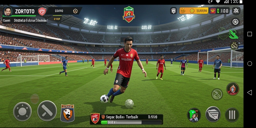 Tampilan gameplay <strong>ZORTOTO</strong> yang mendebarkan dan realistis di lapangan sepak bola.